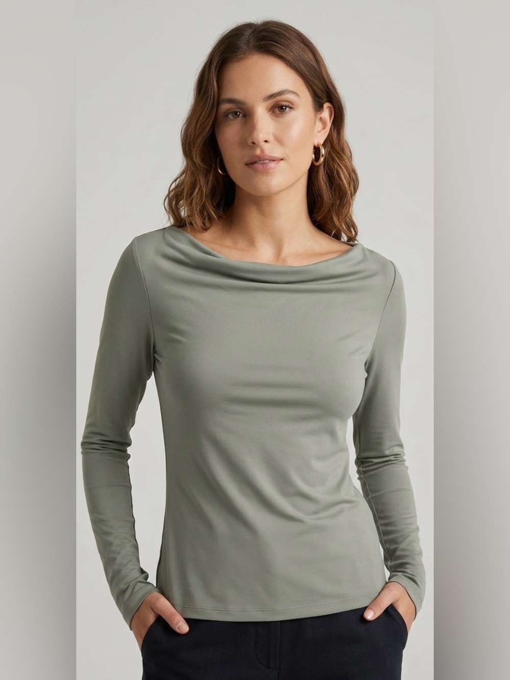Ena Pelly Angel Twist Long Sleeve Draped Top in Sage Green - Size 4